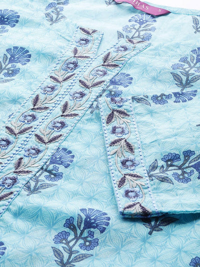 Blue Printed Cotton Kurta Set - Libas