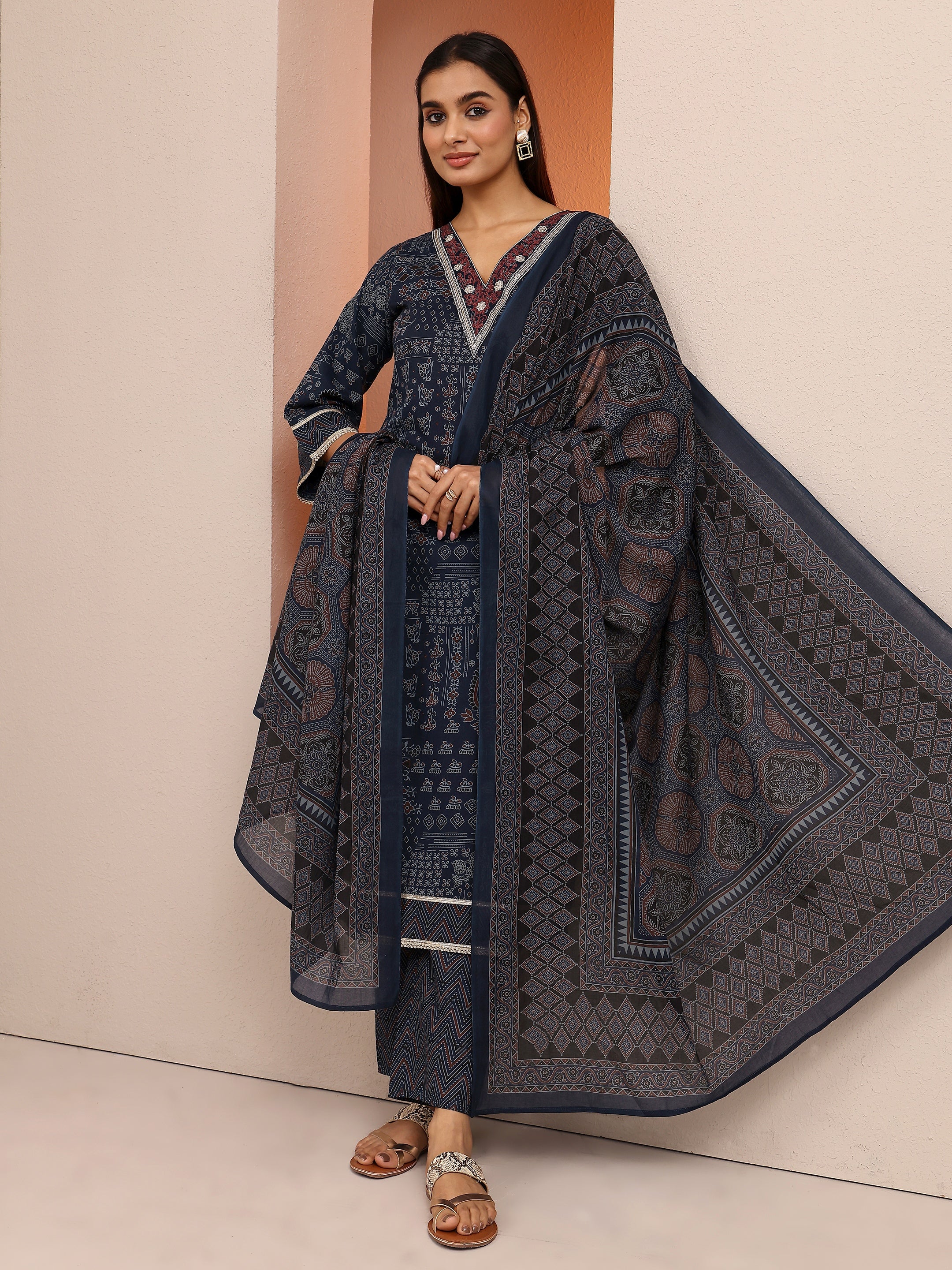 libas Blue Printed Cotton Straight Suit Set With Dupatta-picture-16