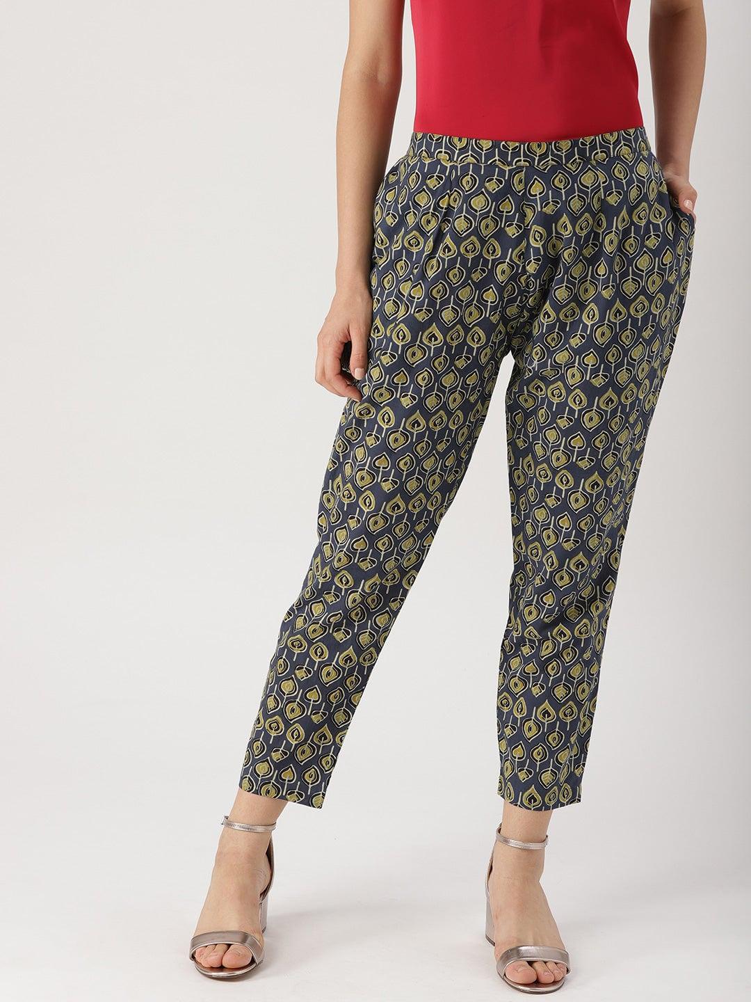 Blue Printed Cotton Trousers