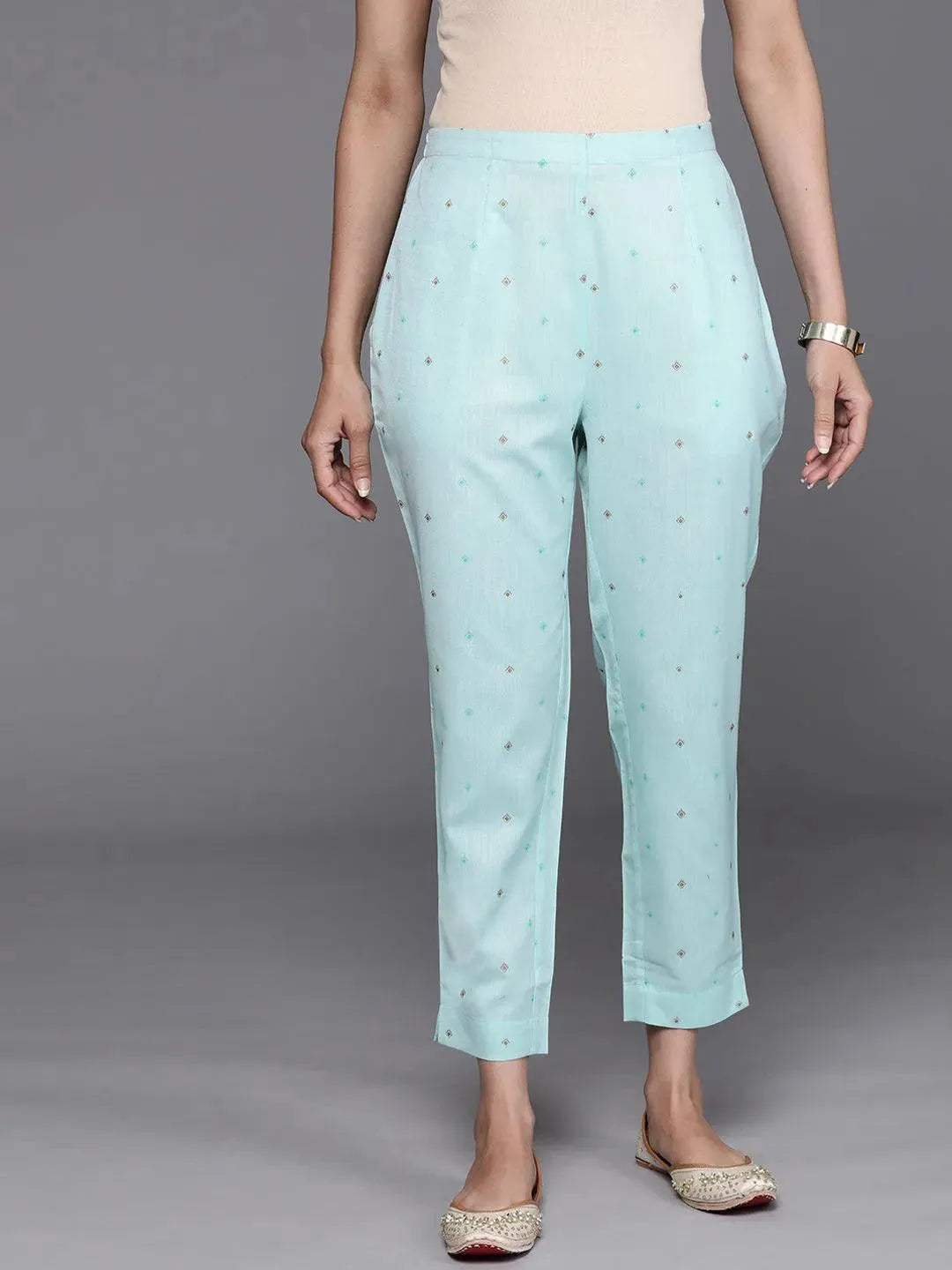 Blue Printed Cotton Trousers - Libas