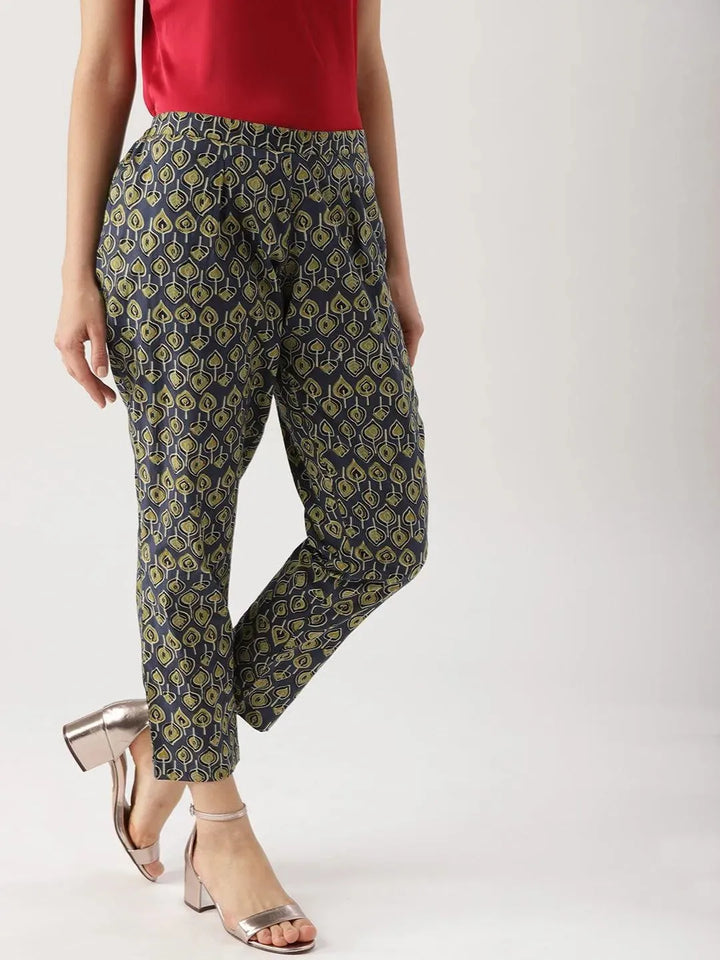 Blue Printed Cotton Trousers - Libas