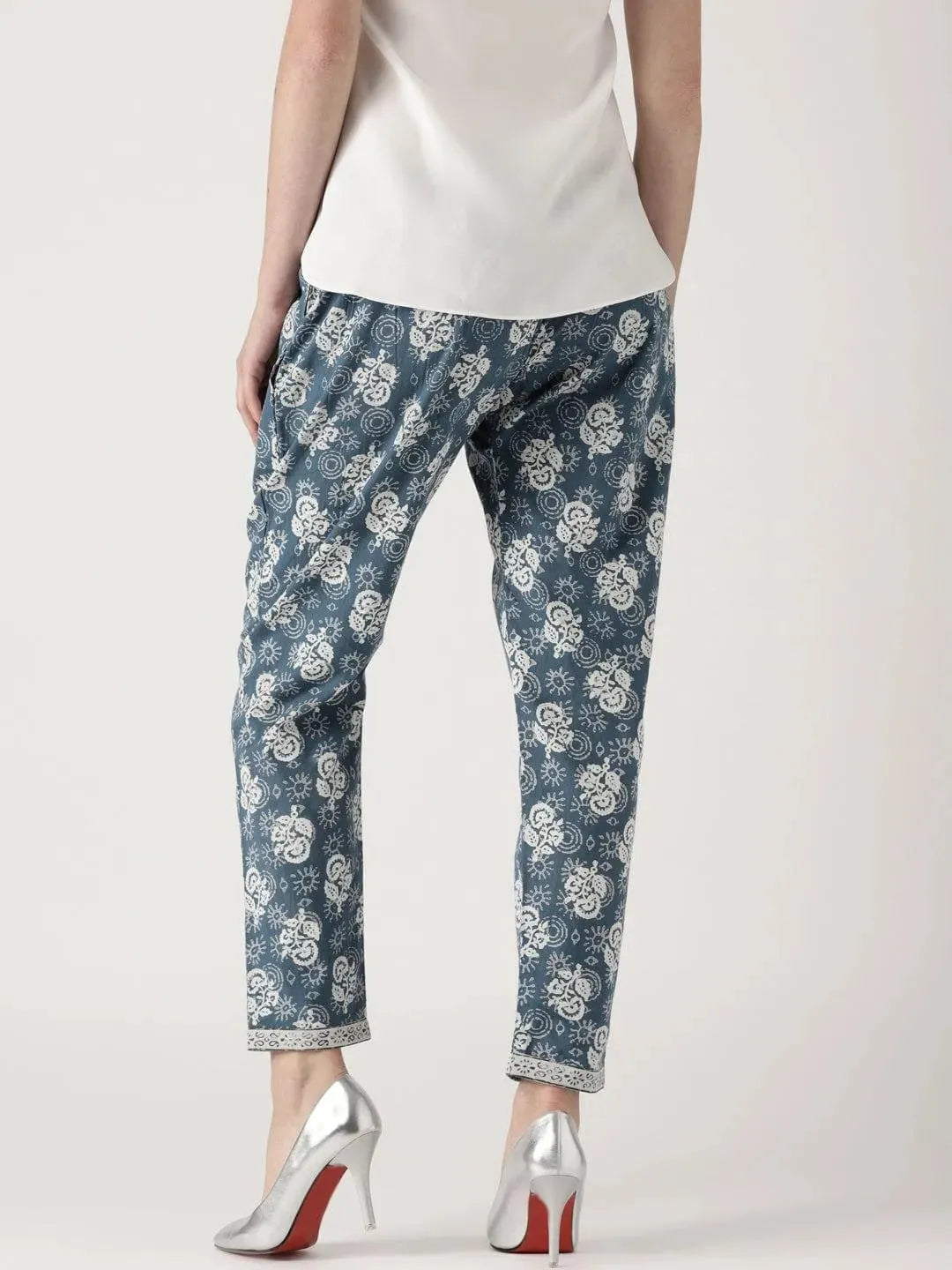Blue Printed Cotton Trousers - Libas 