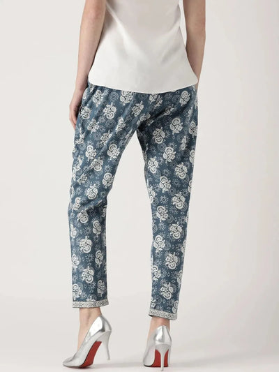 Blue Printed Cotton Trousers - Libas