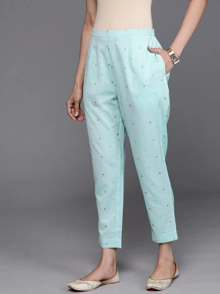 Blue Printed Cotton Trousers - Libas