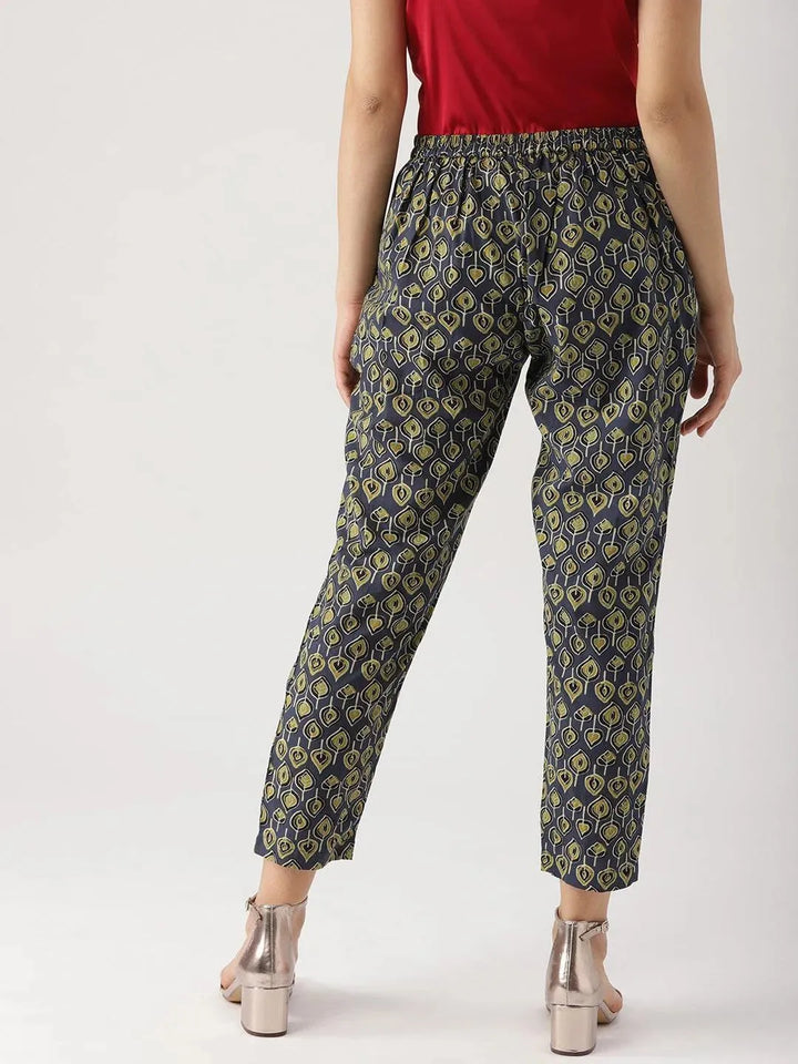 Blue Printed Cotton Trousers - Libas