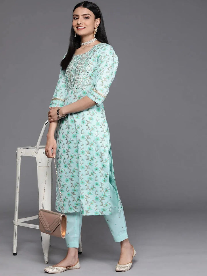 Blue Printed Cotton Trousers - Libas