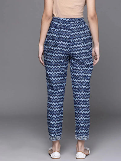 Blue Printed Cotton Trousers - Libas