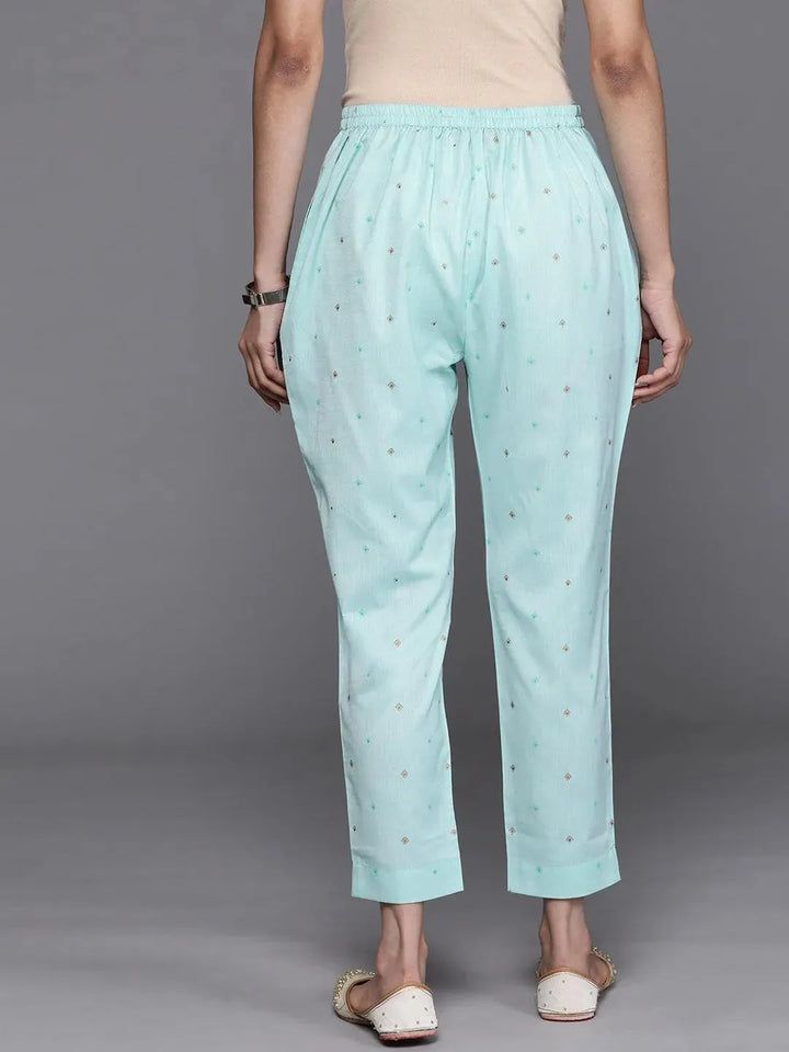 Blue Printed Cotton Trousers - Libas