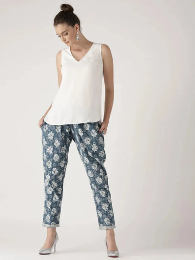 Blue Printed Cotton Trousers - Libas