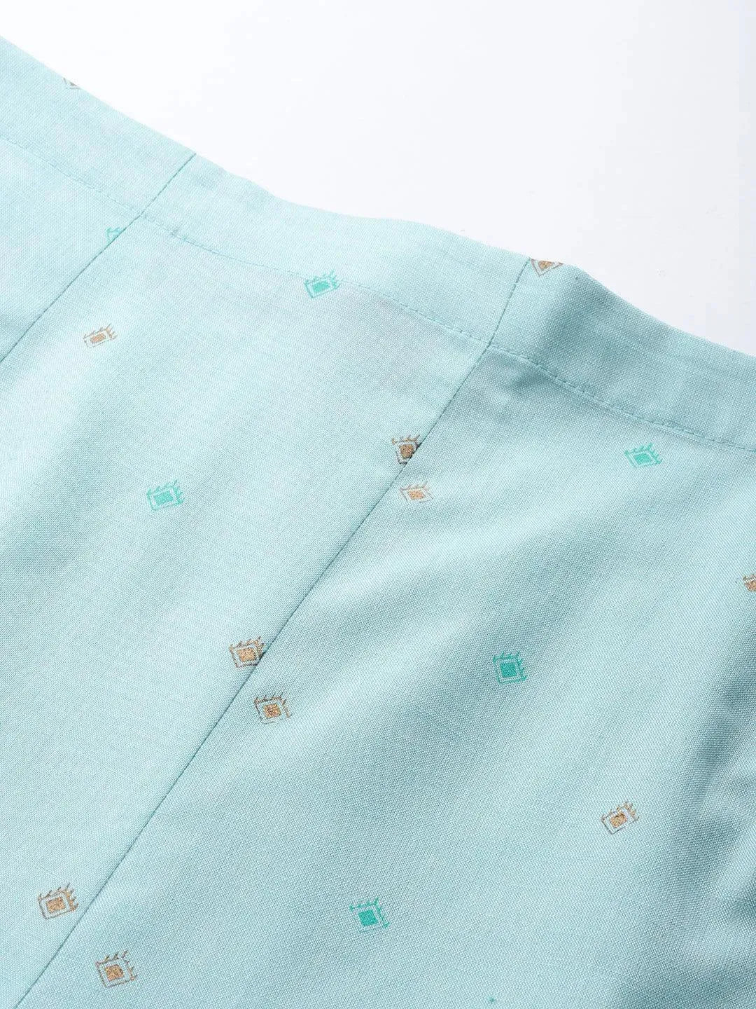 Blue Printed Cotton Trousers - Libas 
