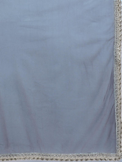 Blue Printed Georgette A-Line Kurta With Trousers & Dupatta - Libas