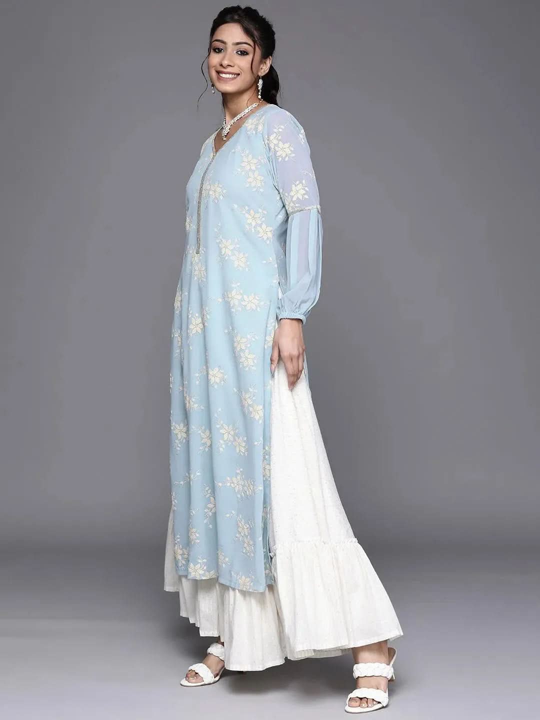 

Buy Blue Printed Georgette Kurta - 23424O- | Libas Ethnic Wear Online