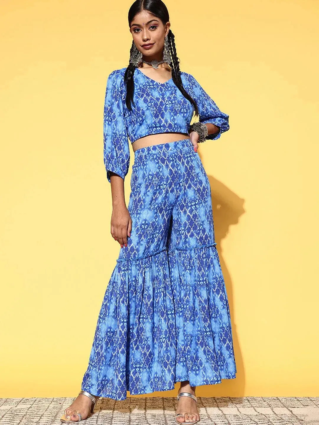 Blue Printed Georgette Co-Ords - Libas