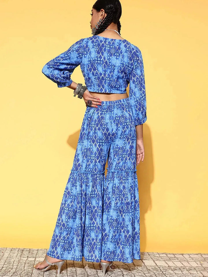 Blue Printed Georgette Co-Ords - Libas