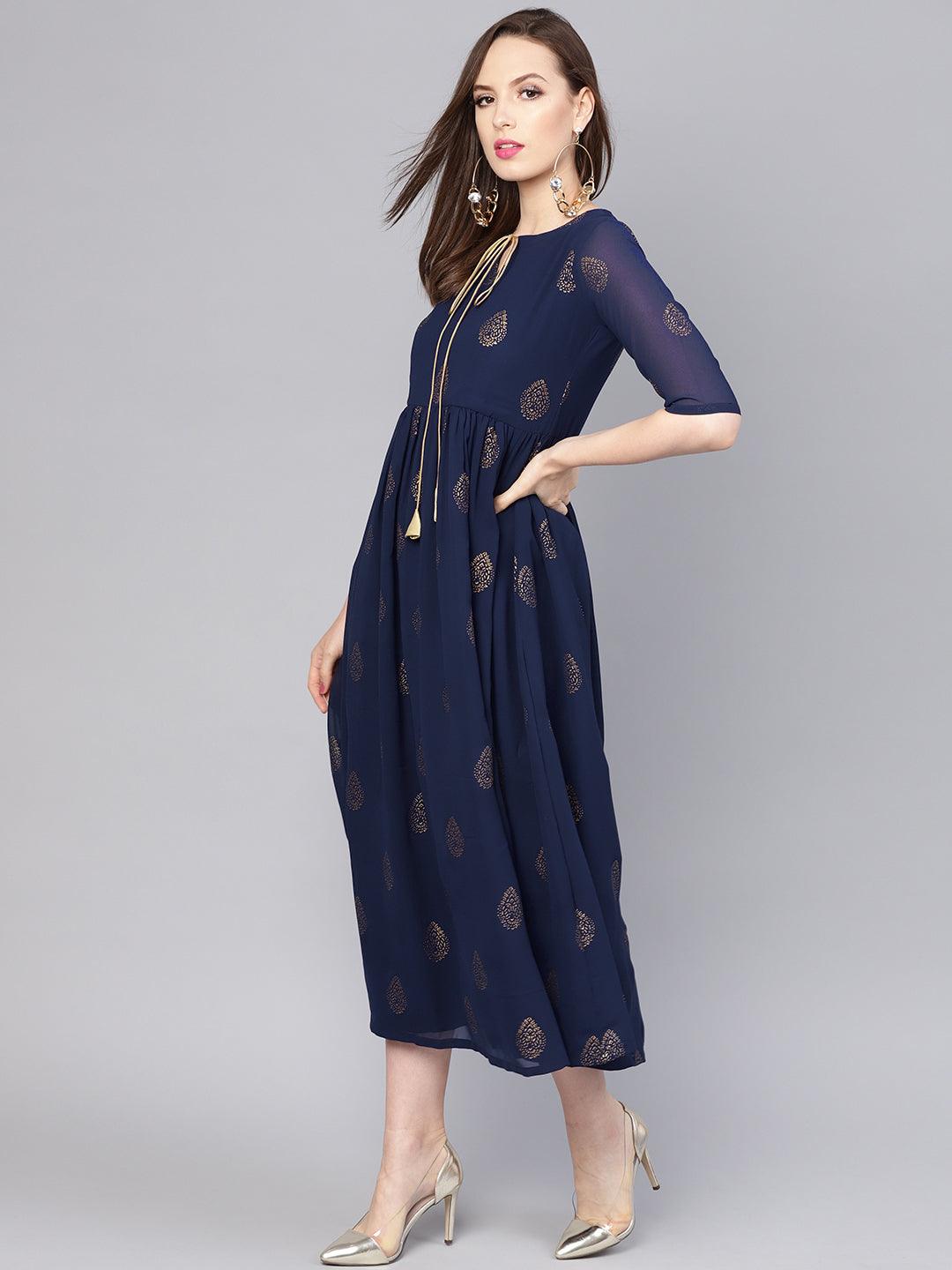 Blue Printed Polyester Dress