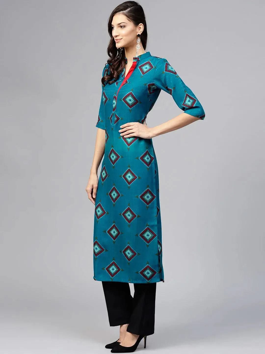 

Buy Blue Printed Polyester Kurta - 7758E- | Libas Ethnic Wear Online
