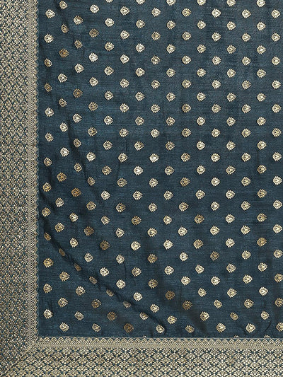 Blue Printed Polyester Saree - Libas