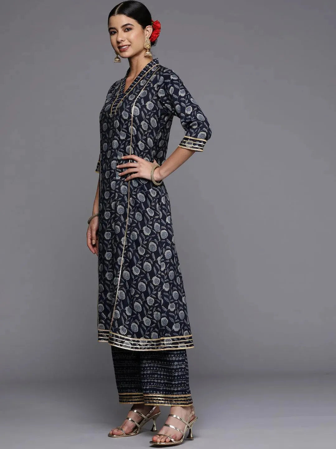 Blue Printed Rayon A-Line Kurta - Libas