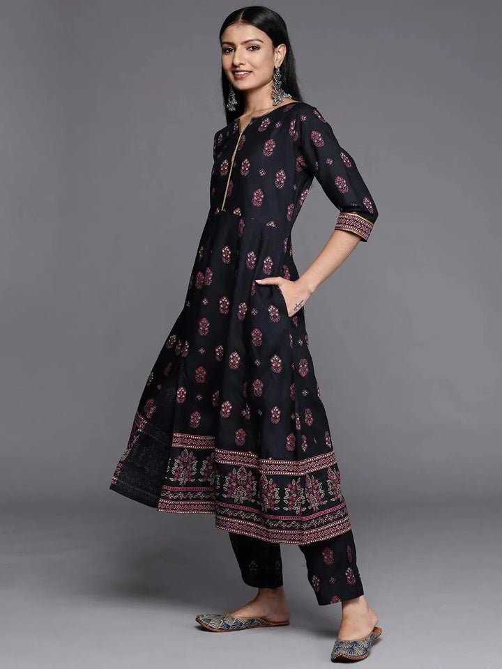 Blue Printed Rayon A-Line Kurta - Libas