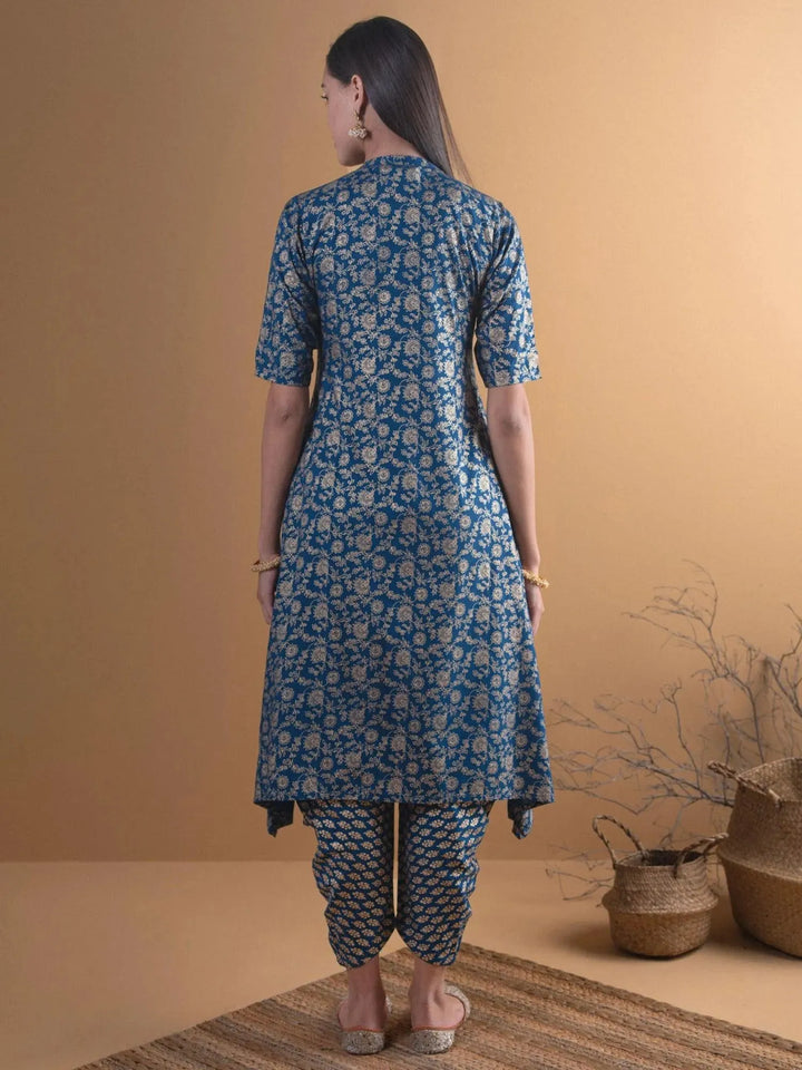 Blue Printed Rayon Kurta Set - Libas
