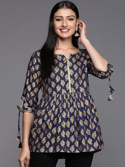 Poly Cotton Bell Sleeves Women Navy Blue A-Line Gota Lace Kurti, Machine  And Hand Wash, Size: Small at Rs 599/piece in Gurgaon