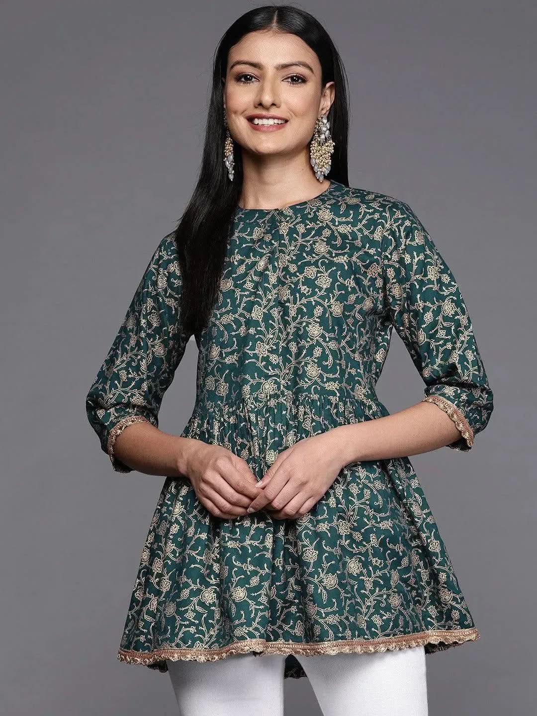 

Blue Printed Rayon A-Line Kurti