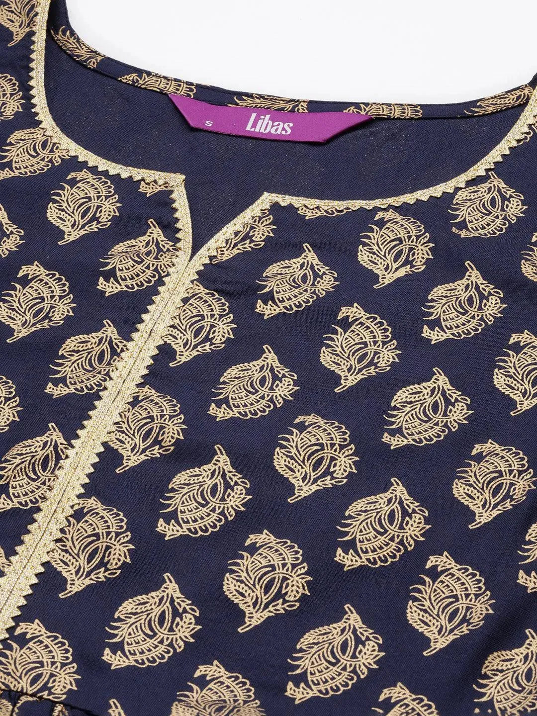 Blue Printed Rayon A-Line Kurti - Libas 