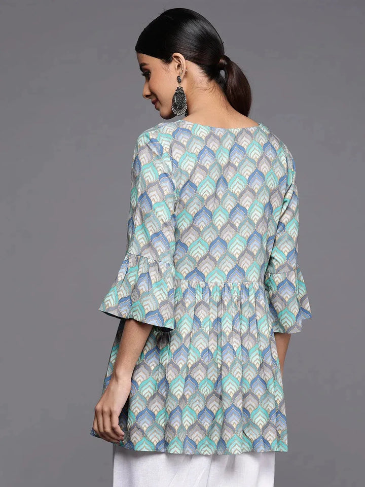 Blue Printed Rayon A-Line Kurti - Libas