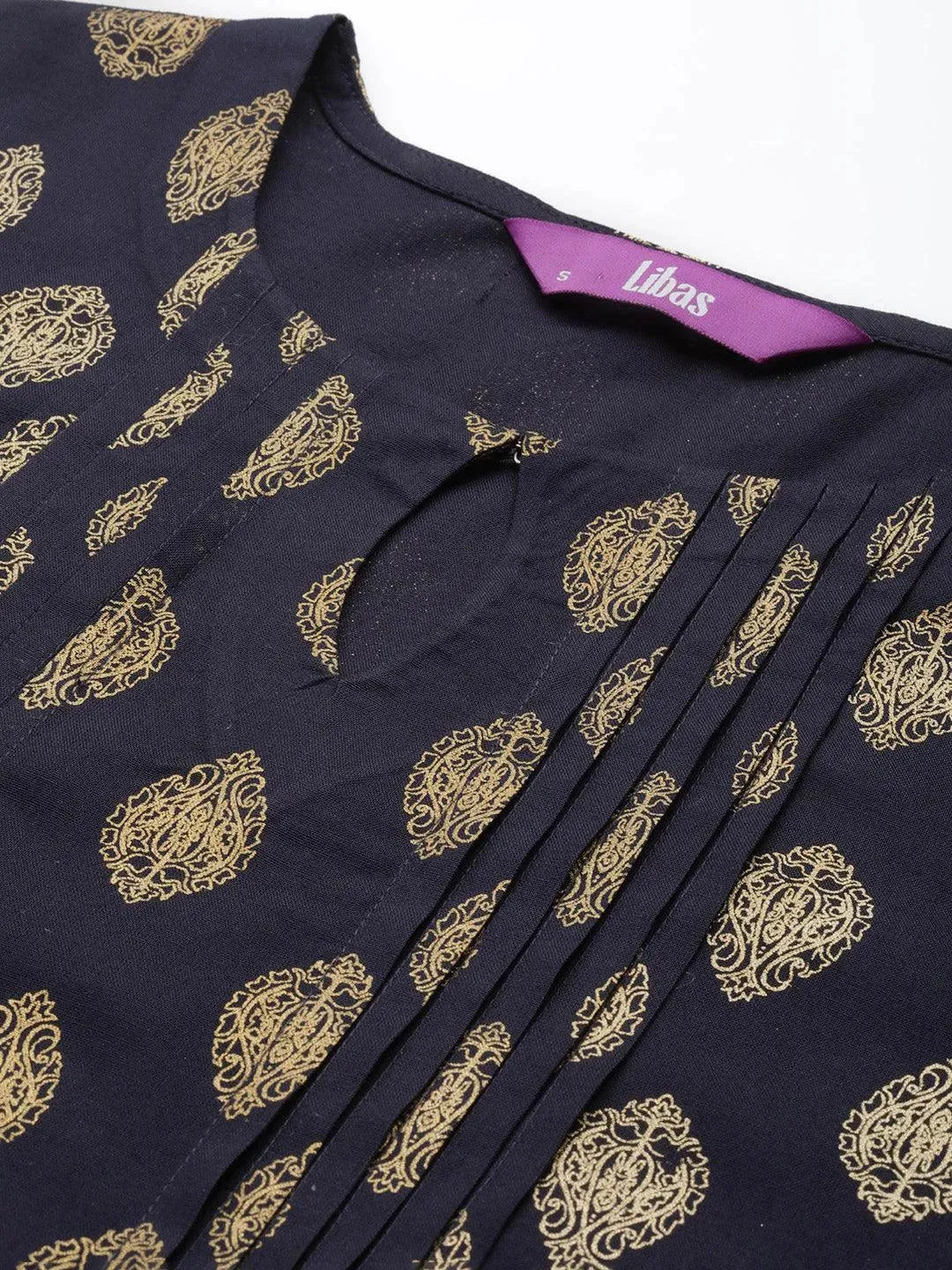 Blue Printed Rayon A-Line Kurti - Libas 