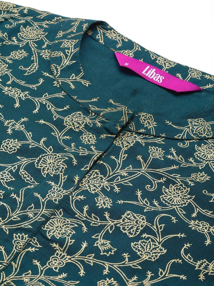 Blue Printed Rayon A-Line Kurti - Libas