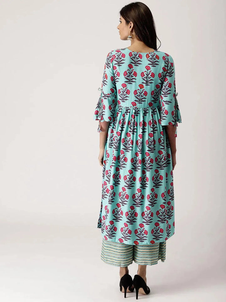 Blue Printed Rayon Kurta Set - Libas