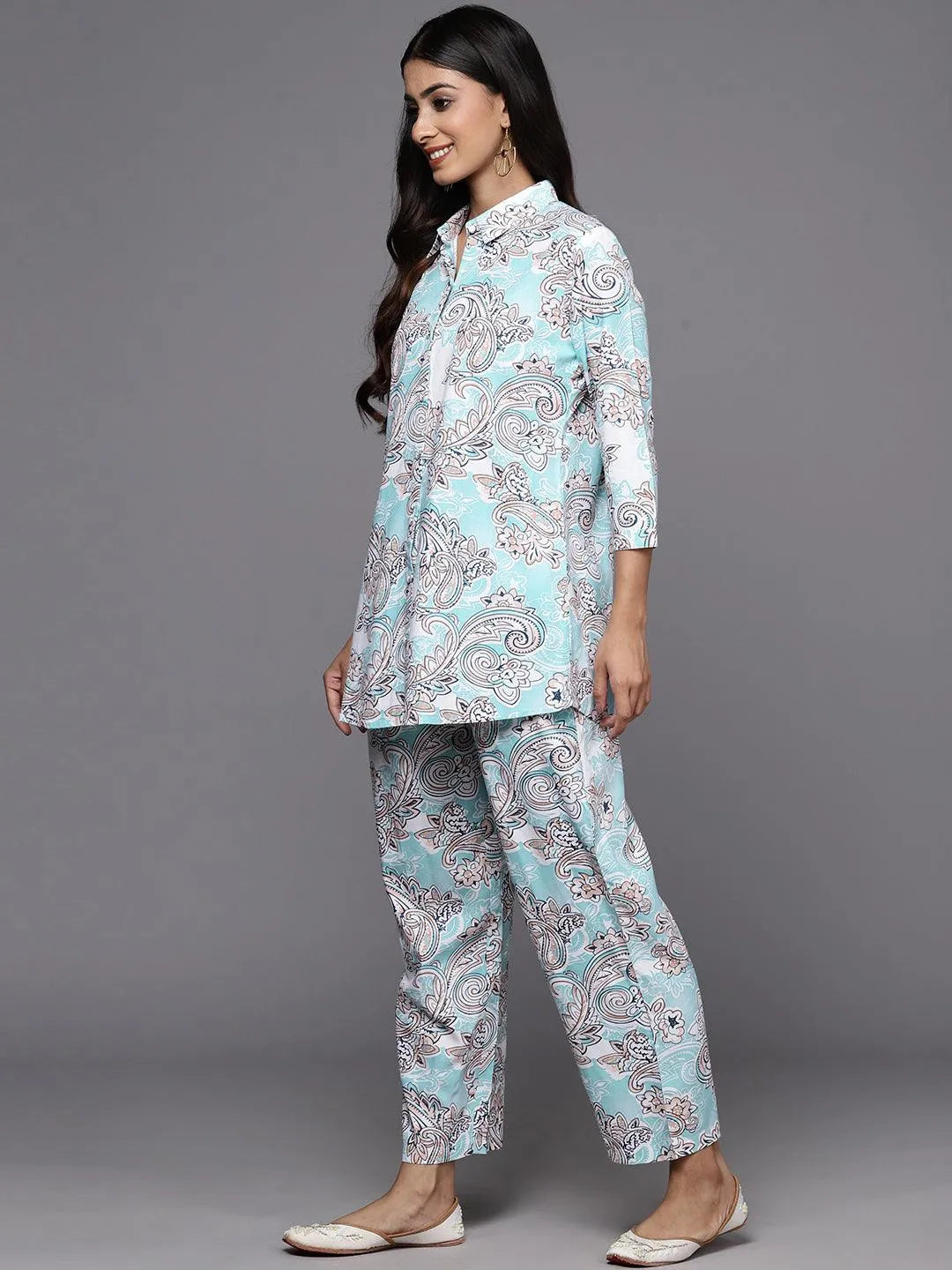 Blue Printed Rayon Co-Ords - Libas 