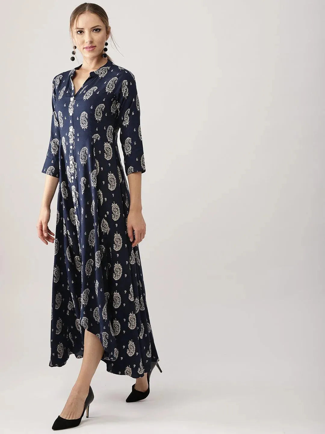 Blue Printed Rayon Dress - Libas 