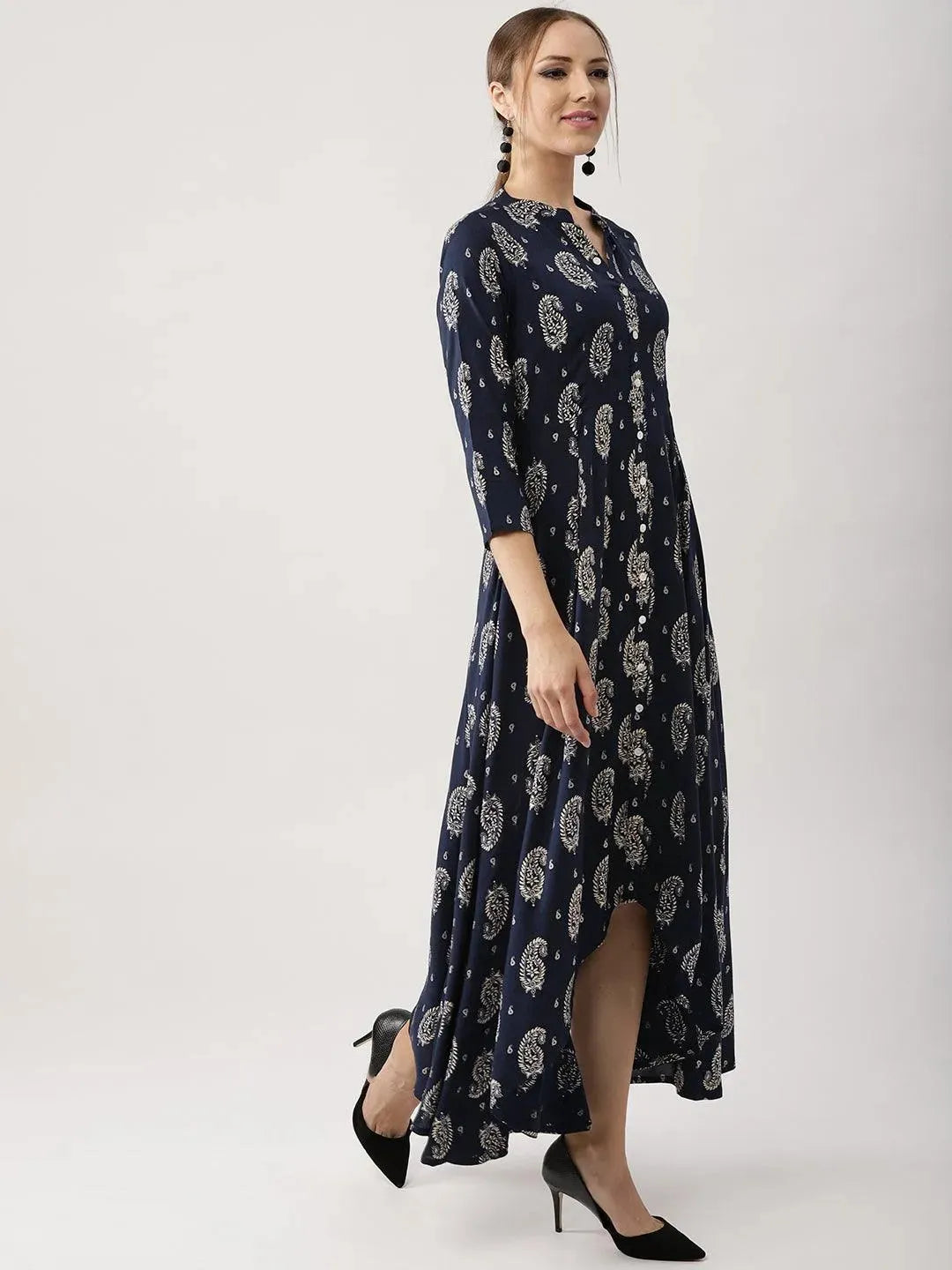 Blue Printed Rayon Dress - Libas