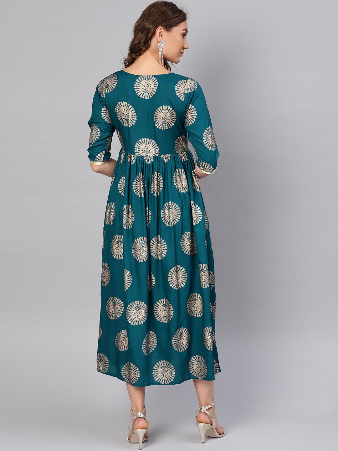 Blue Printed Rayon Dress