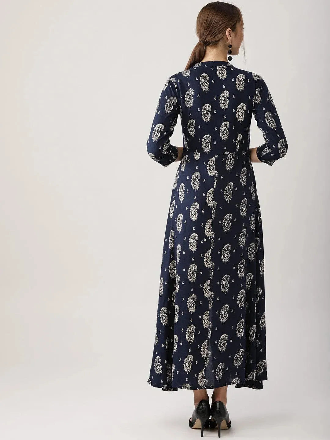 Blue Printed Rayon Dress - Libas 