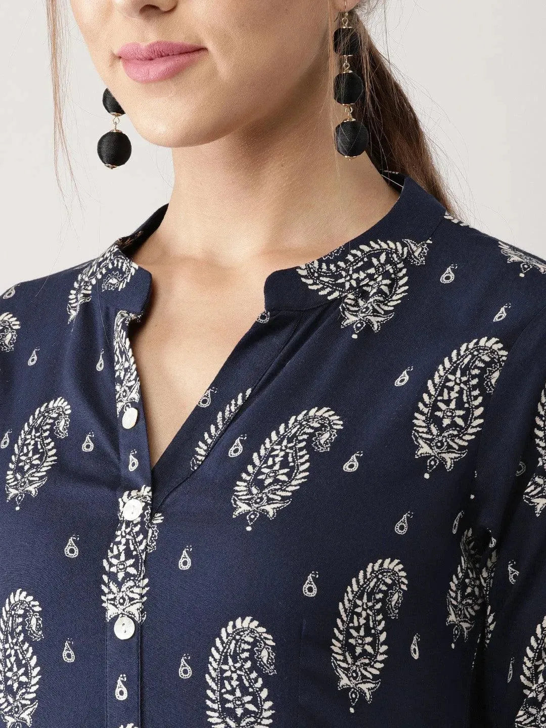 Blue Printed Rayon Dress - Libas 