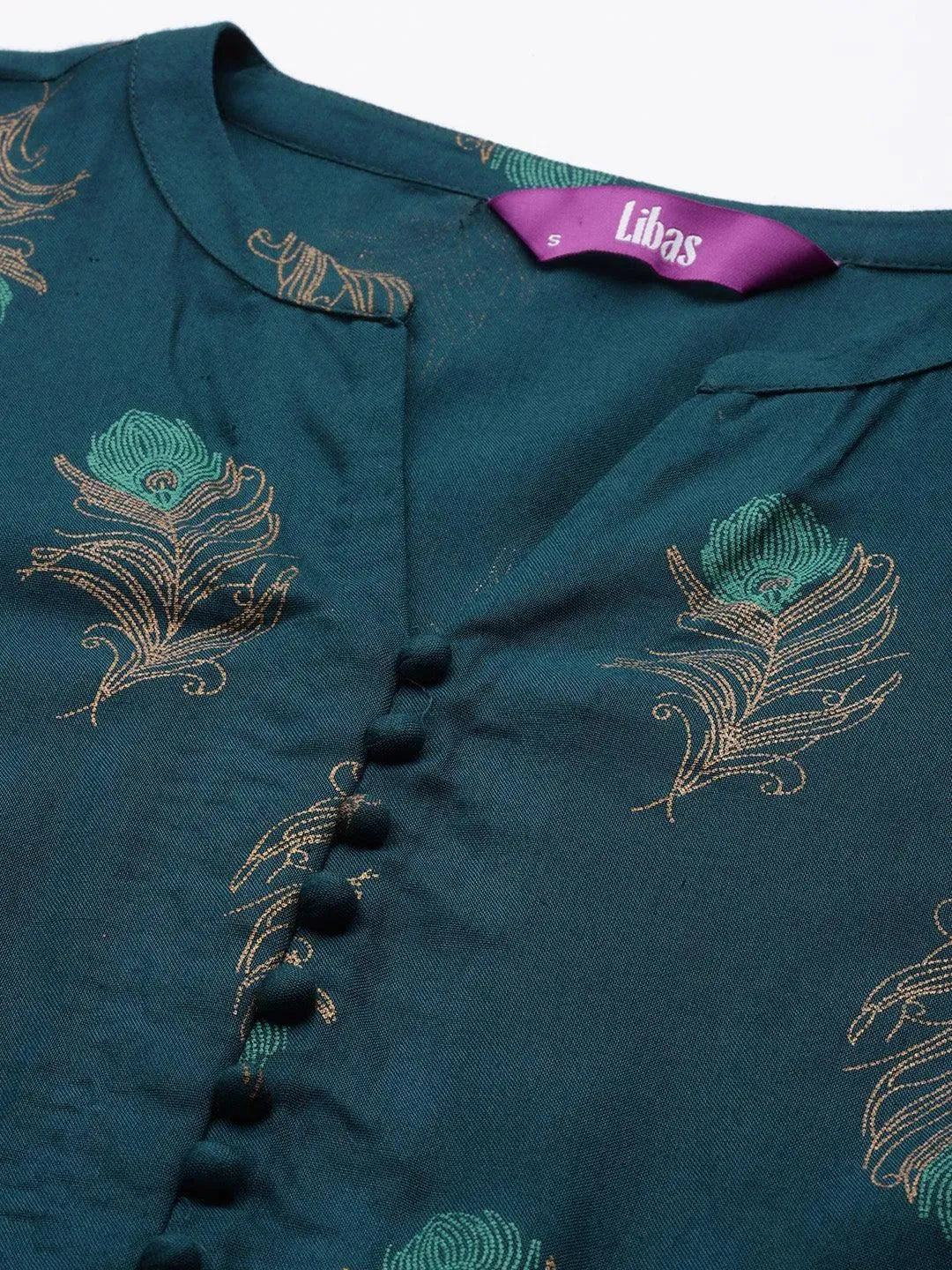 Blue Printed Rayon Fit and Flared Dress - Libas 