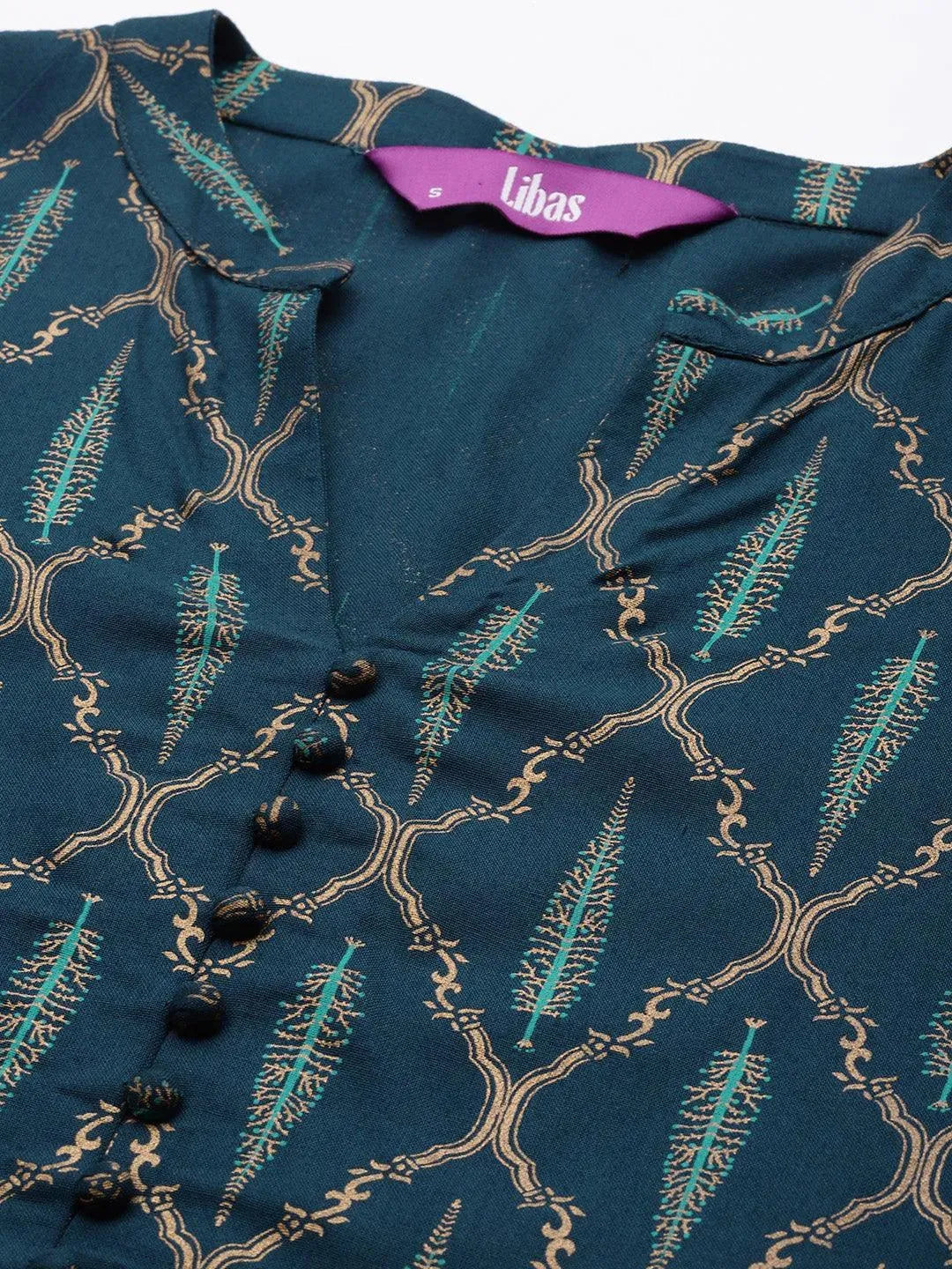 Blue Printed Rayon Fit and Flared Dress - Libas 