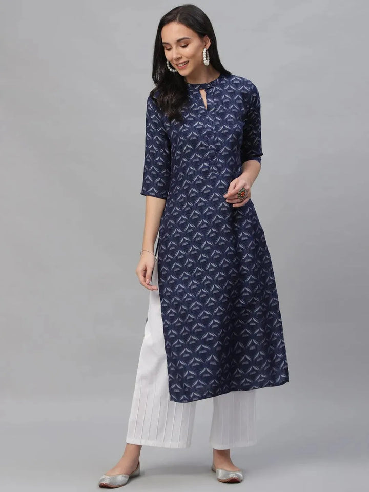 Blue Printed Rayon Kurta - Libas