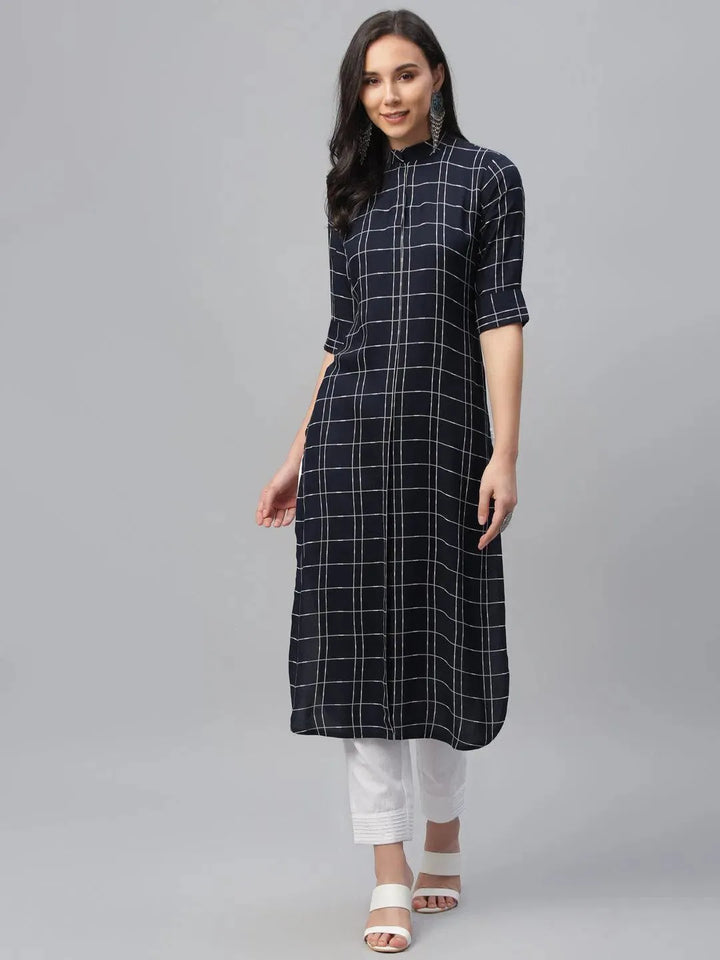 Blue Printed Rayon Kurta - Libas