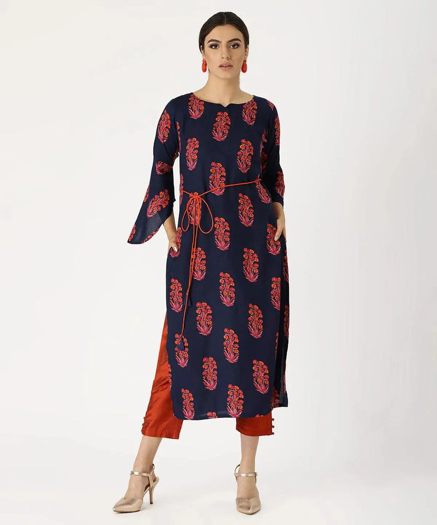 Libas Blue Printed Rayon Kurta