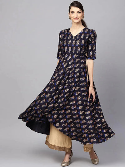 Blue Printed Rayon Kurta - Libas