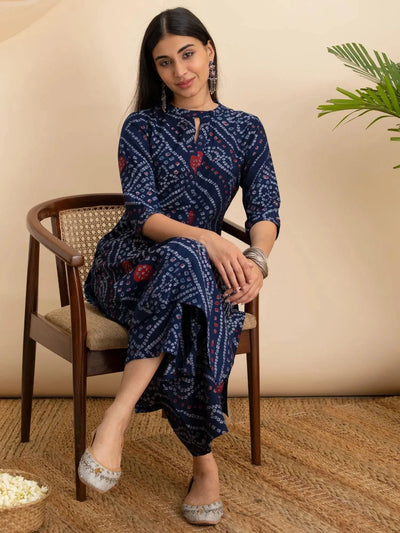 Blue Printed Rayon Kurta - Libas