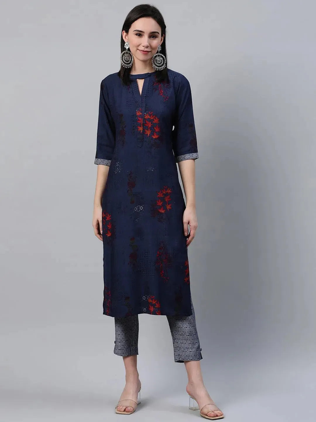 Blue Printed Rayon Kurta - Libas