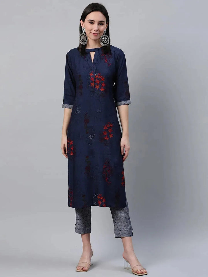 Blue Printed Rayon Kurta - Libas