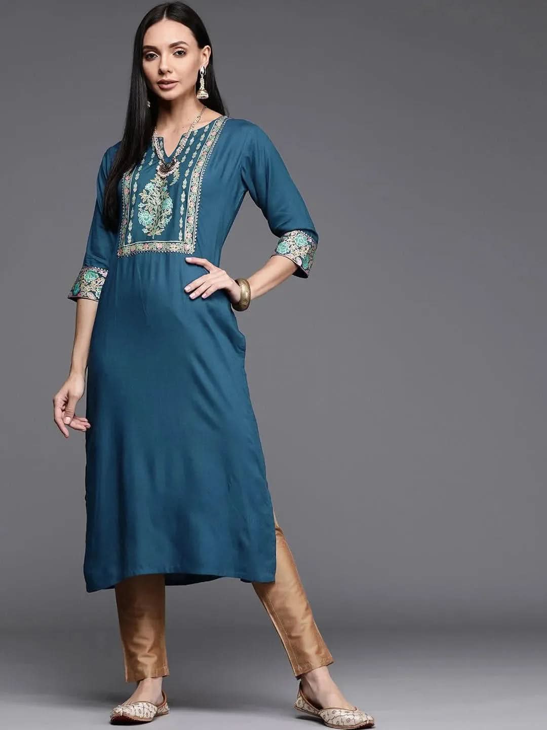 libas Blue Printed Rayon Kurta-picture-26