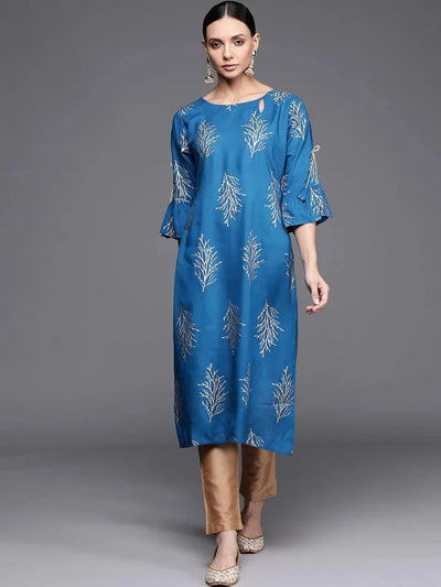 Blue Printed Rayon Kurta - Libas