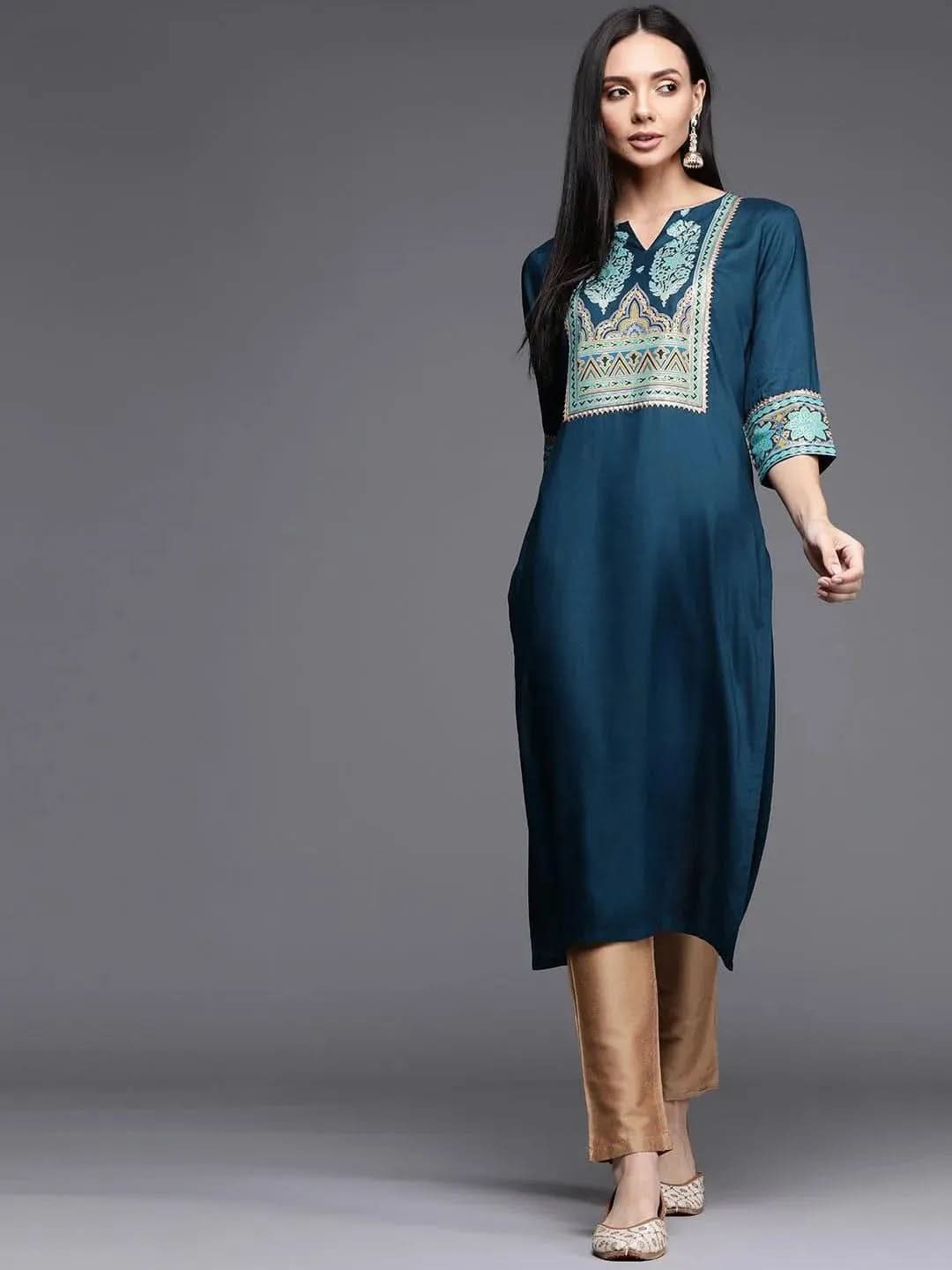 libas Blue Printed Rayon Kurta-picture-31