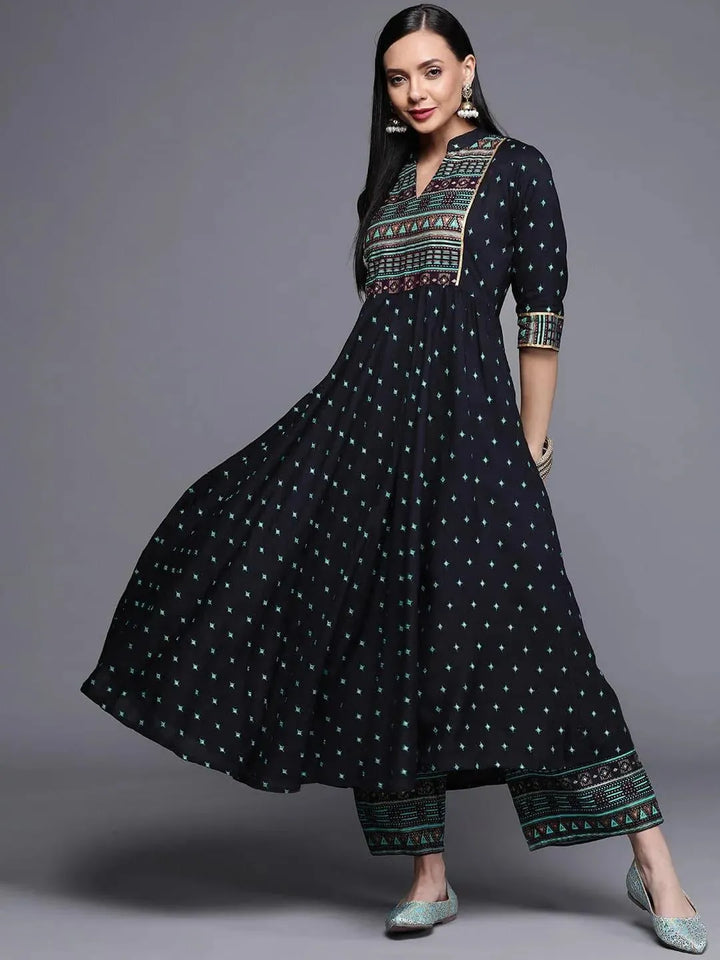 Blue Printed Rayon Kurta - Libas